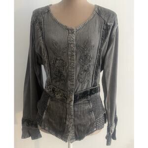 Sol & Mane Y2K Embroidered Boho Lace Up Corset Top Fairy Grunge Romantic Goth L